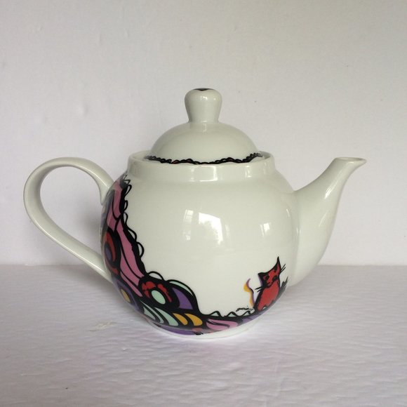 Teapot Josien Broeren White Colorful Woman Face Print Porcelain Kitchen - Picture 3 of 12